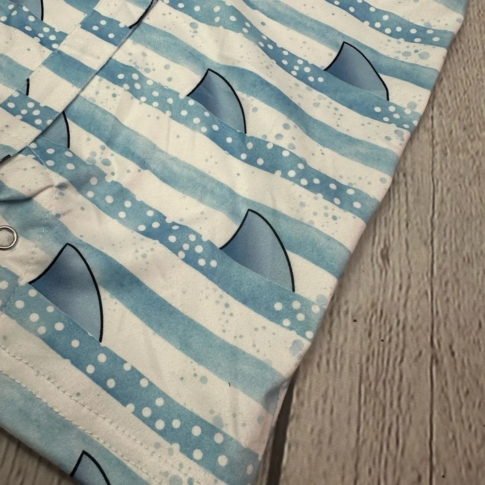 Pete & Lucy NWT boutique Blue White Striped Nautical Bodysuit sharks sz 12-18M